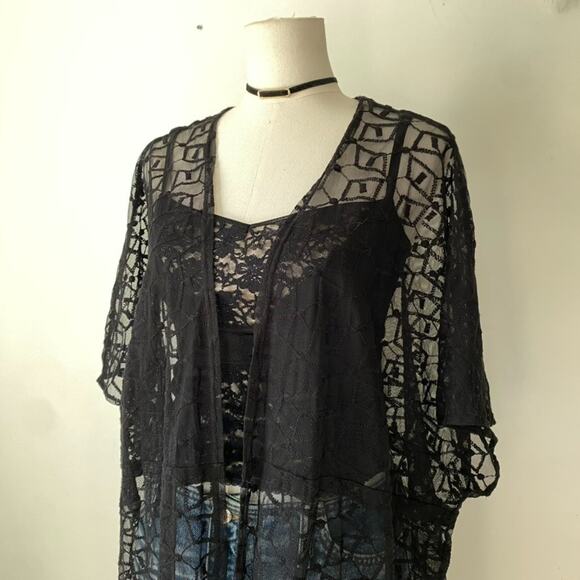 Torrid Womens Black Sheer Mesh Open Cardigan Size 0 Large Whimsigoth Witchy Goth - Picture 3 of 9